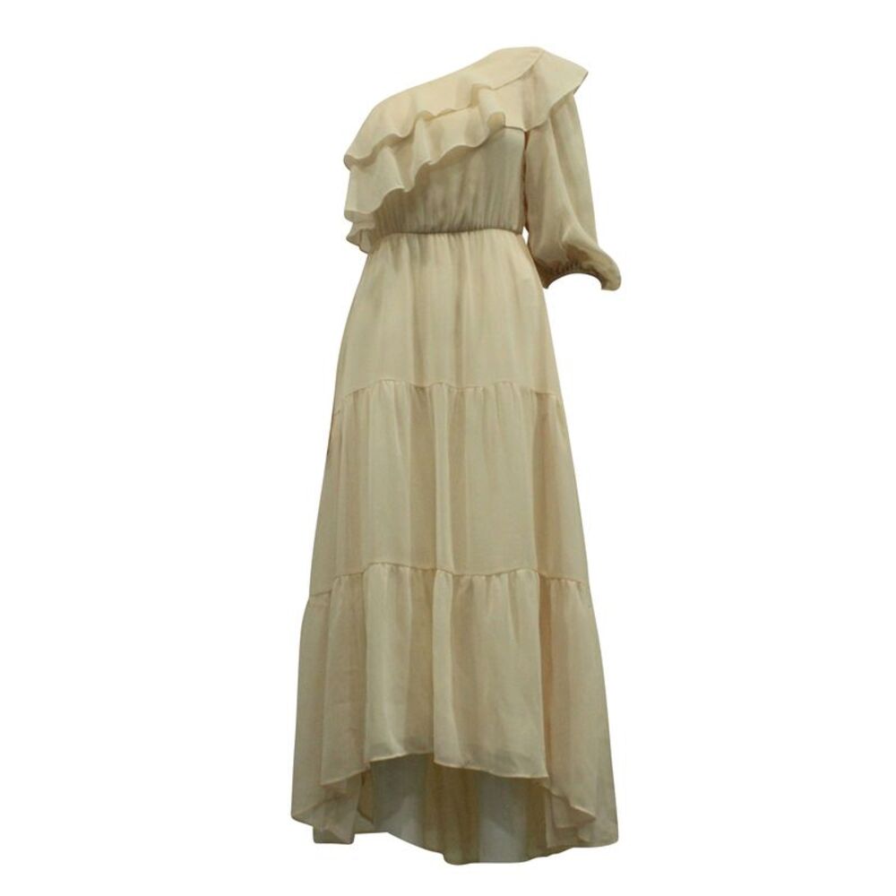 Maje Racha One Shoulder Midi Dress in Pink Polyester